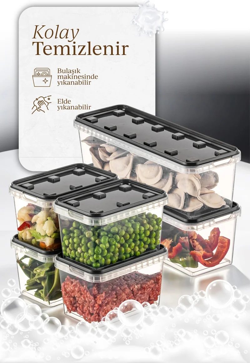 Vienev 6-pack 2x(1.4 Lt)-4x(0.7 Lt) Block Refrigerator and Deep Freezer Leakproof Storage Container Anthracite