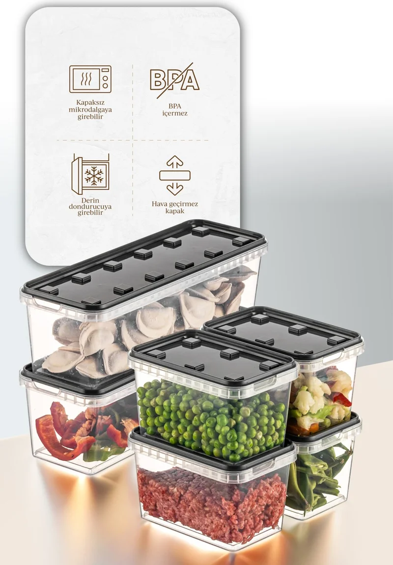 Vienev 6-pack 2x(1.4 Lt)-4x(0.7 Lt) Block Refrigerator and Deep Freezer Leakproof Storage Container Anthracite