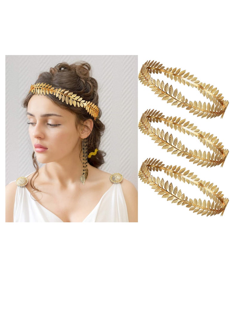 Loquat Head Wreath Crown Headdress, 3 Pieces Greek Roman Laurel Leaf, Roman Leaf Headband Tiara Headwear - Image 1