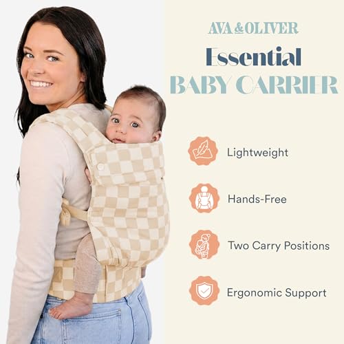 AVA + OLIVER Ava Oliver Essential Baby Carrier Ergonomic HipHealthy Soft Structured Carrier for Infants Toddlers 735lbs Front and Back Carry Breathable Fabric Stylish Lightweight Almond Check - Image 3