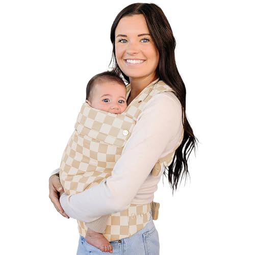 AVA + OLIVER Ava Oliver Essential Baby Carrier Ergonomic HipHealthy Soft Structured Carrier for Infants Toddlers 735lbs Front and Back Carry Breathable Fabric Stylish Lightweight Almond Check - Image 1