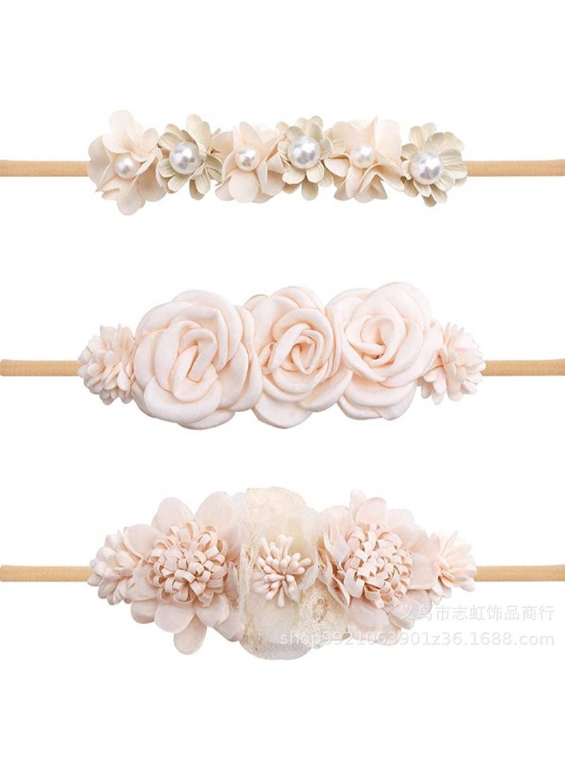 ORiTi مجموعة عصابات رأس زهور للبنات من ORiTi رباط شعر مرن مع تاج زهور للأطفال الصغار، 3 قطع - Image 2