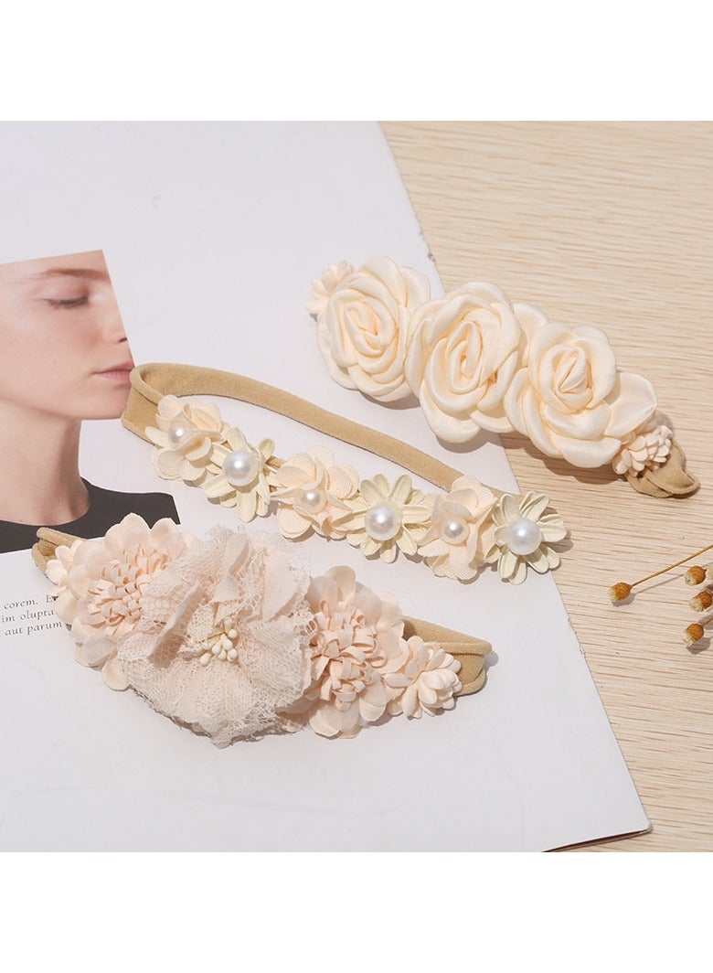 ORiTi مجموعة عصابات رأس زهور للبنات من ORiTi رباط شعر مرن مع تاج زهور للأطفال الصغار، 3 قطع - Image 1