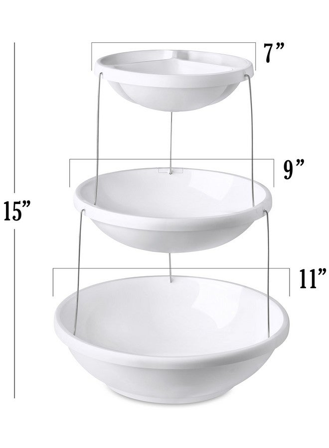 Masirs Masirs 3-Tier Collapsible Bowl: Decorative Design Folds for Minimal Storage. Ideal for Serving Snacks, Salad, and Fruit. Top Bowl Divided into Three Sections. - Image 2
