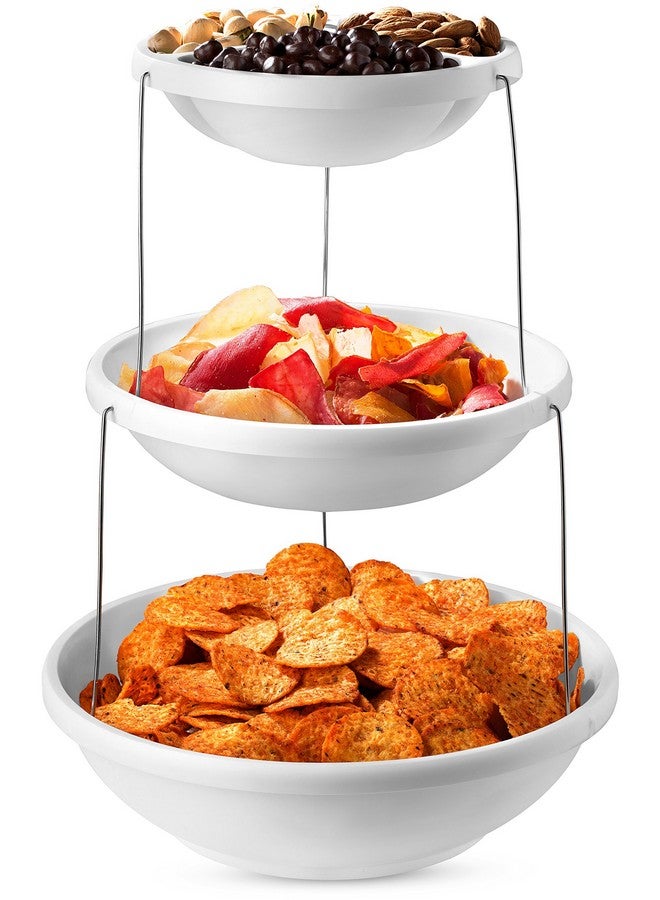 Masirs Masirs 3-Tier Collapsible Bowl: Decorative Design Folds for Minimal Storage. Ideal for Serving Snacks, Salad, and Fruit. Top Bowl Divided into Three Sections. - Image 1