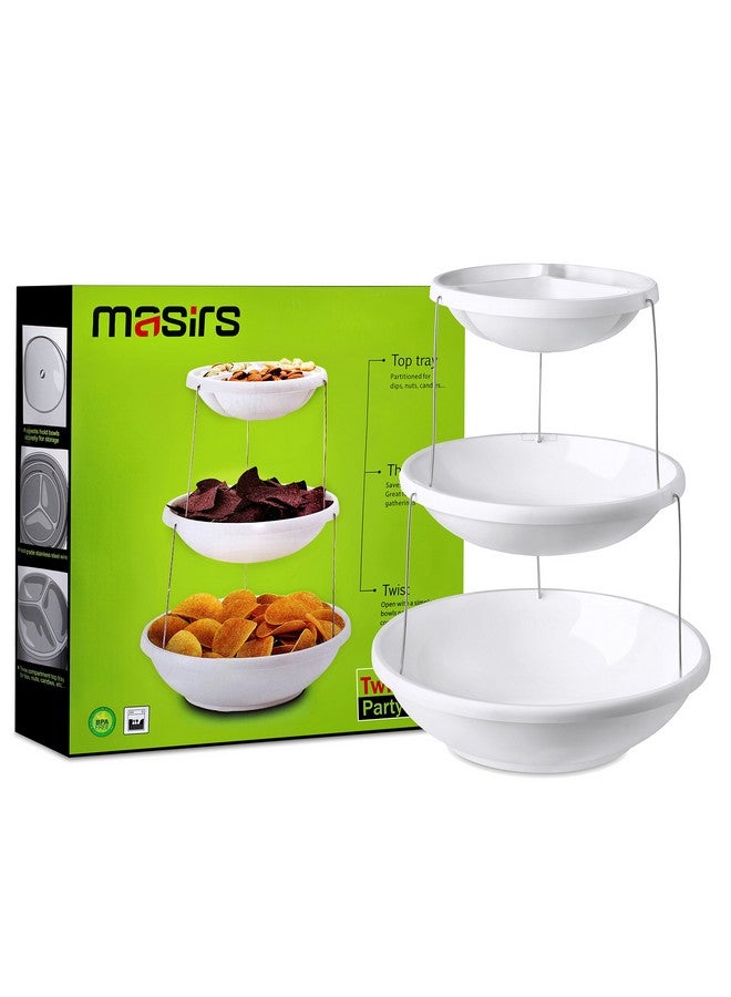 Masirs Masirs 3-Tier Collapsible Bowl: Decorative Design Folds for Minimal Storage. Ideal for Serving Snacks, Salad, and Fruit. Top Bowl Divided into Three Sections. - Image 5
