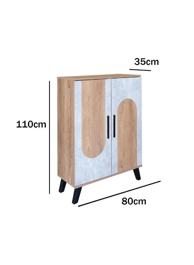Baity Elegant Malaysian Wood Shoe Cabinet, 5 Shelves, 2 Doors - Wood with Grey - Image 3