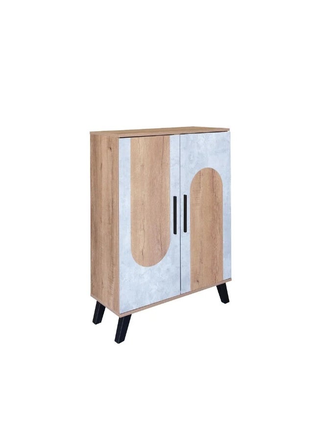Baity Elegant Malaysian Wood Shoe Cabinet, 5 Shelves, 2 Doors - Wood with Grey - Image 2