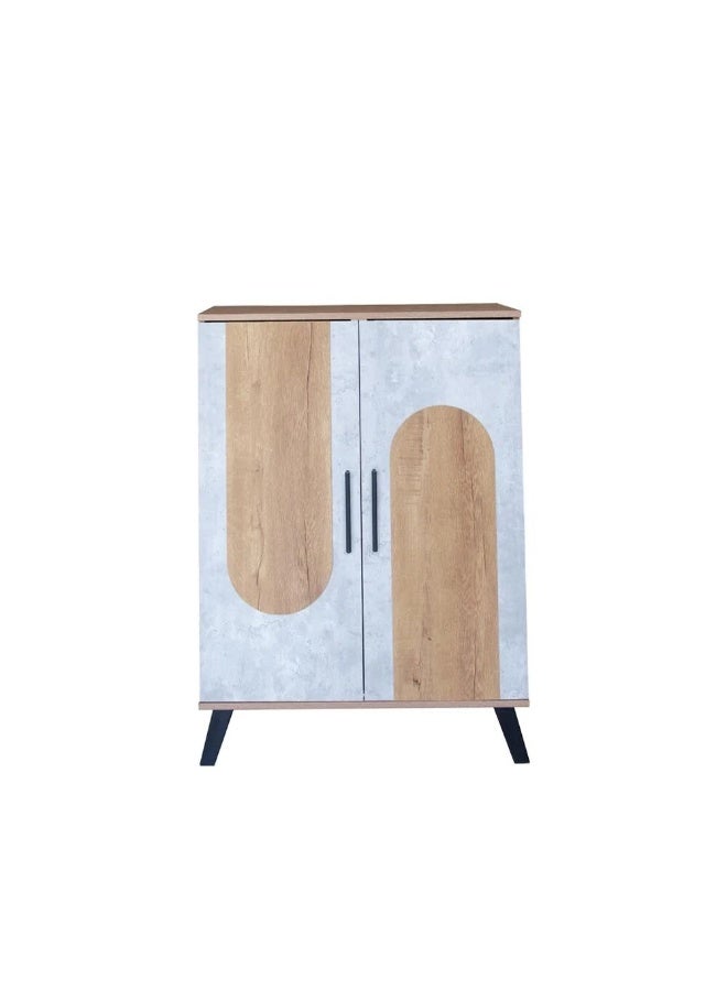 Baity Elegant Malaysian Wood Shoe Cabinet, 5 Shelves, 2 Doors - Wood with Grey - Image 5
