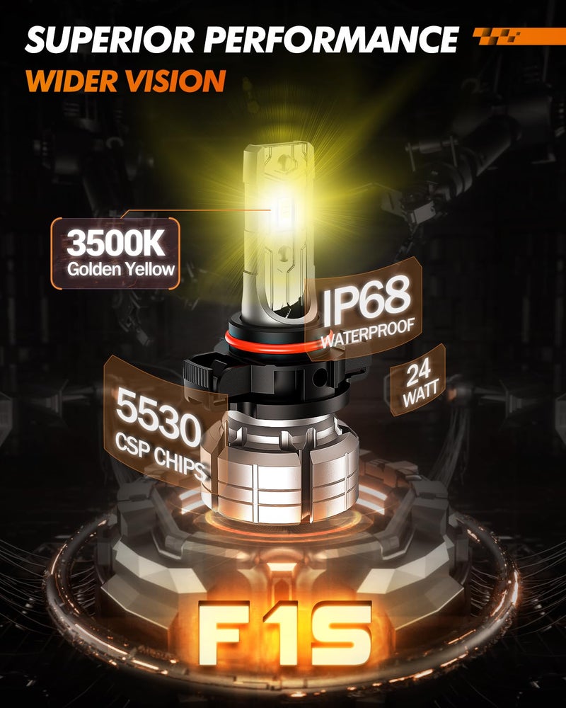 SEALIGHT 5202 LED Fog Light Bulbs Yellow, 12000LM 24W Strong Penetration 5202 5201 PS19W PS24W Fog Light Bulbs LED, 3000K Amber Yellow Fog Lights LED with 5530 CSP Chips. Pack of 2 - Image 3