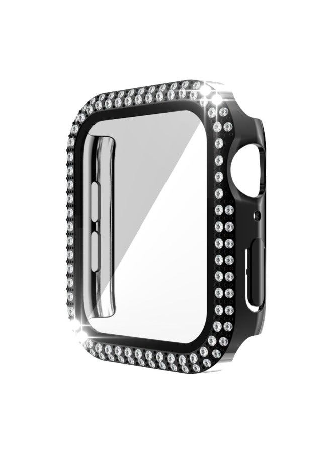 Suitable For Apple Wathc Case Electroplated Double Row Diamond With Film Iwatch987 Watch Case Protective Cover-Color:Black-Appearance Size:40mm(OPP Bag)  - Image 1