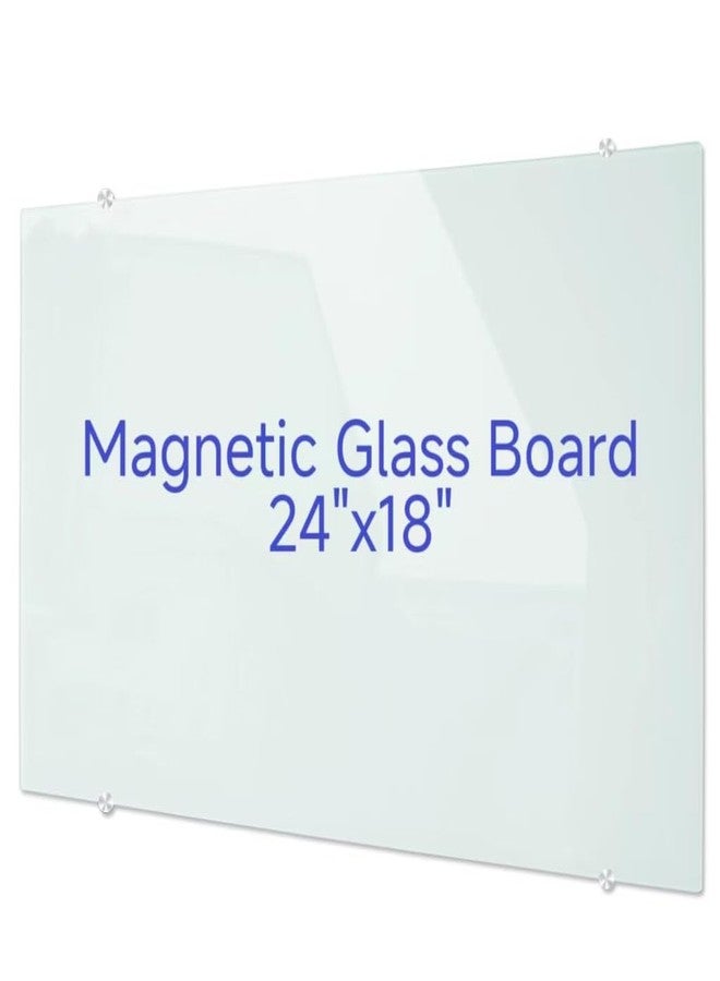 DEVELOP Magnetic Glass Whiteboard, 24 x 18 Inches (60 x 45 cm), Small Tempered Glass Dry Erase Board for Wall, Frameless Whiteboards with Marker Tray, 4 Markers, 2 Magnets, 1 Eraser - Image 1