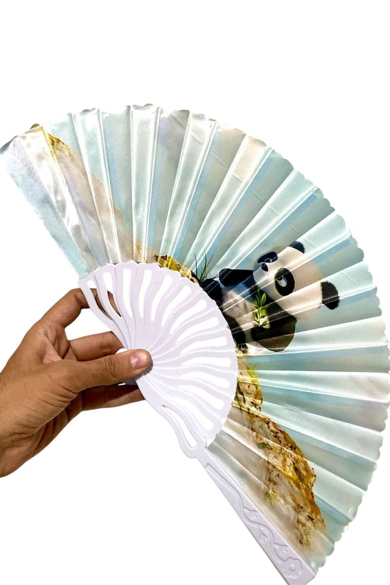 Folding Fan, Handheld Fan with Plastic Cloth Frame and Panda Design for Weddings and Dancing - Image 1