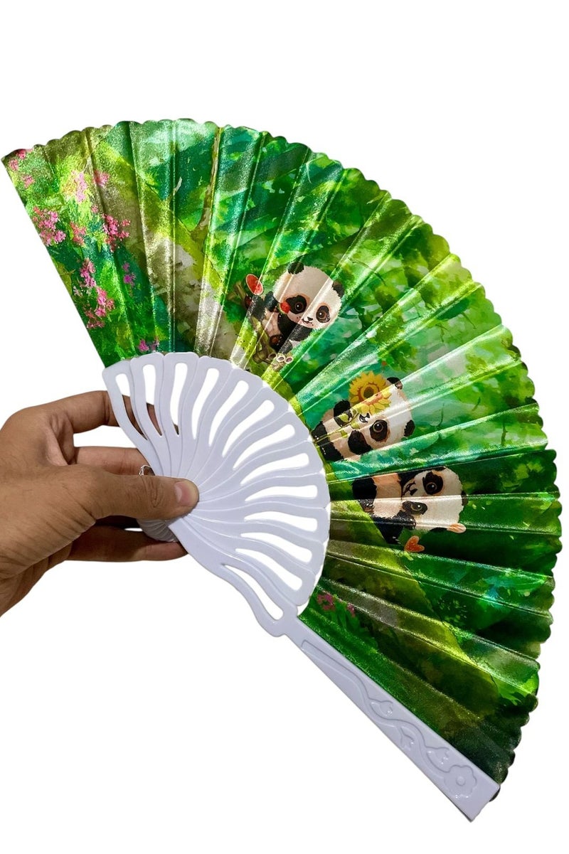 Folding Fan, Handheld Fan with Plastic Cloth Frame and Panda Design for Weddings and Dancing - Image 2