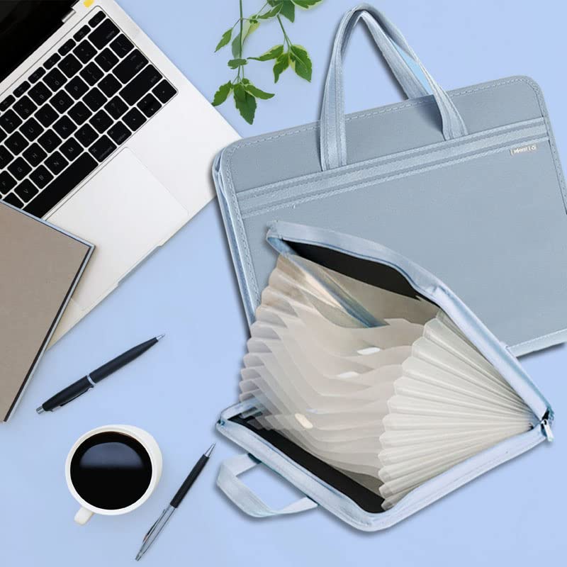 FunBlast محفظة ملفات بحجم A3 مع قفل سحاب - حقيبة تخزين ملفات بـ 12 جيب، حقيبة تنظيم ملفات السفر، حامل ملفات الفنانين/الشهادات (أزرق) - Image 5