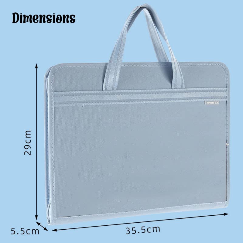 FunBlast محفظة ملفات بحجم A3 مع قفل سحاب - حقيبة تخزين ملفات بـ 12 جيب، حقيبة تنظيم ملفات السفر، حامل ملفات الفنانين/الشهادات (أزرق) - Image 3