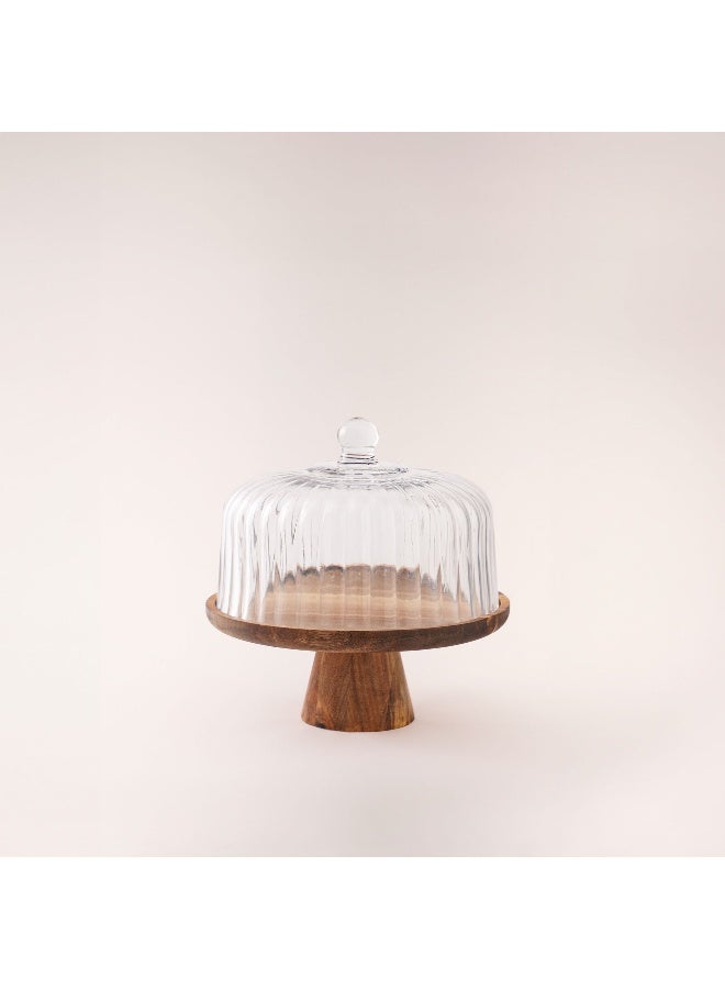 La Mesa cake stand dia 26cm with acacia wood stand and glass lid - Image 1