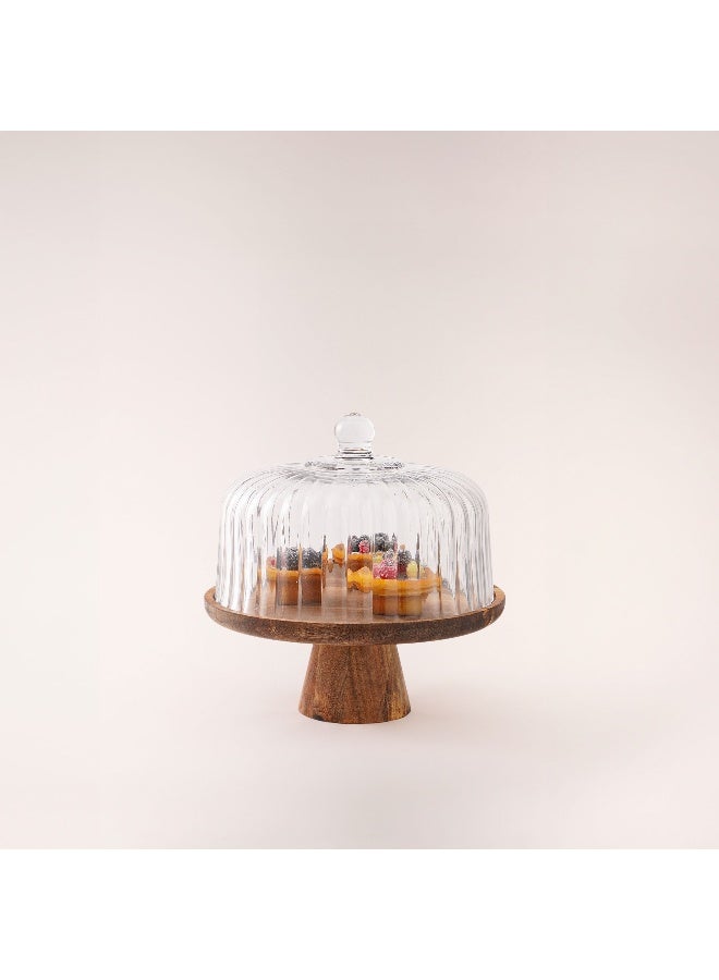 La Mesa cake stand dia 26cm with acacia wood stand and glass lid - Image 2