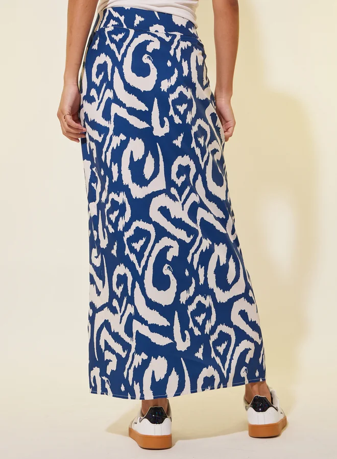 Take Two All-Over Print A-Line Maxi Skirt with Side Slit