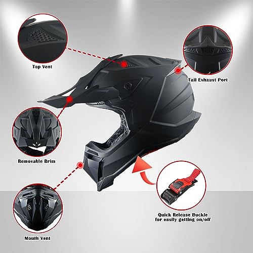 1Storm Adult Motocross Helmet ATV Dirt Bike BMX MX Downhill Mountain Helmet Track Style JH601; Matt Black - Image 3
