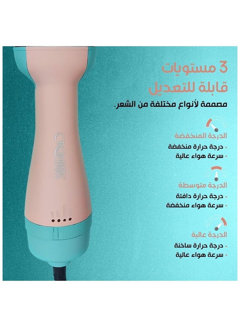 كرونير فرشاة مجفف شعر 2500 واط، فرشاة هواء ساخن بخطوة واحدة وتمشيط لجميع انواع الشعر، متعدد الوظائف 3 مستويات ، CR-8210 - Image 4