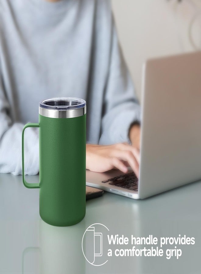 Volhoply كوب قهوة معزول من فولوبلي سعة 24 أونصة مع غطاء وماصة، أكواب سفر من الفولاذ المقاوم للصدأ مع مقبض، كوب قهوة مزدوج الجدار مانع للتسرب (أخضر عسكري، 1) - Image 2