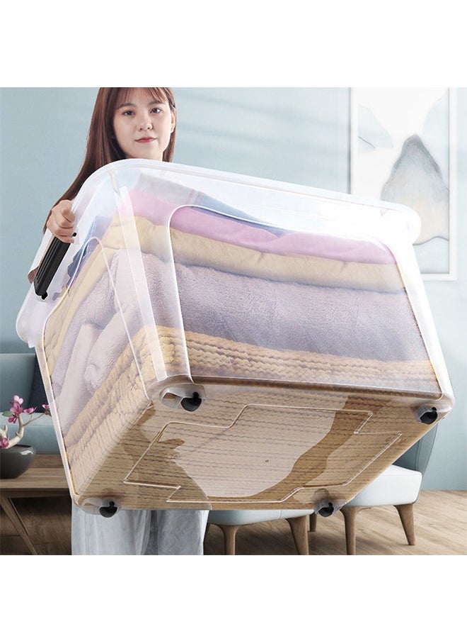 CityRiya-Long - Storage Box Clear Storage Bin 52.5x38x32.5cm Storage Box with Wheels Plastic Toy Cloth Storage Latch Box Storage Cube Container with Handle for Organizing Toys, Clothes, Home Office Closet - Image 1