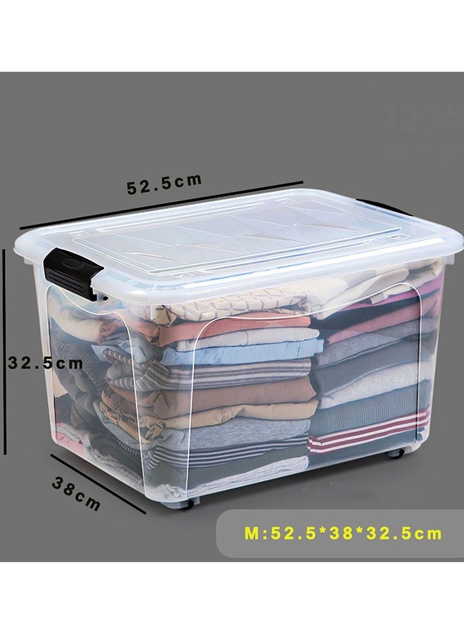CityRiya-Long - Storage Box Clear Storage Bin 52.5x38x32.5cm Storage Box with Wheels Plastic Toy Cloth Storage Latch Box Storage Cube Container with Handle for Organizing Toys, Clothes, Home Office Closet - Image 1