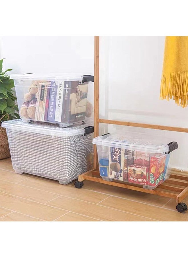 CityRiya-Long - Storage Box Clear Storage Bin 52.5x38x32.5cm Storage Box with Wheels Plastic Toy Cloth Storage Latch Box Storage Cube Container with Handle for Organizing Toys, Clothes, Home Office Closet - Image 1