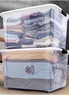 CityRiya-Long Storage Box Clear Storage Bin 52.5x38x32.5cm Storage Box with Wheels Plastic Toy Cloth Storage Latch Box Storage Cube Container with Handle for Organizing Toys, Clothes, Home Office Closet  - Image 2