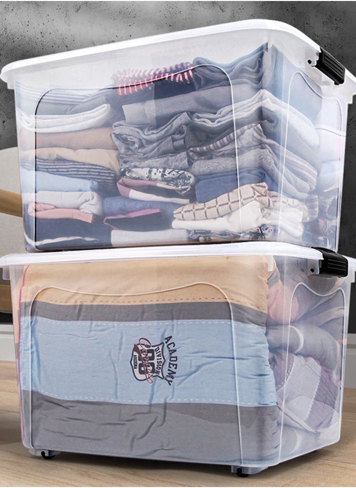 CityRiya-Long - Storage Box Clear Storage Bin 52.5x38x32.5cm Storage Box with Wheels Plastic Toy Cloth Storage Latch Box Storage Cube Container with Handle for Organizing Toys, Clothes, Home Office Closet - Image 1