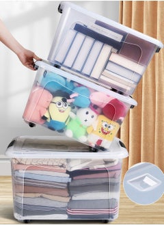 CityRiya-Long Storage Box Clear Storage Bin 52.5x38x32.5cm Storage Box with Wheels Plastic Toy Cloth Storage Latch Box Storage Cube Container with Handle for Organizing Toys, Clothes, Home Office Closet  - Image 5