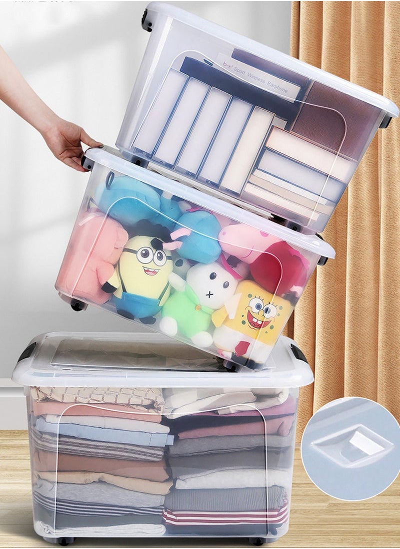 CityRiya-Long - Storage Box Clear Storage Bin 52.5x38x32.5cm Storage Box with Wheels Plastic Toy Cloth Storage Latch Box Storage Cube Container with Handle for Organizing Toys, Clothes, Home Office Closet - Image 1