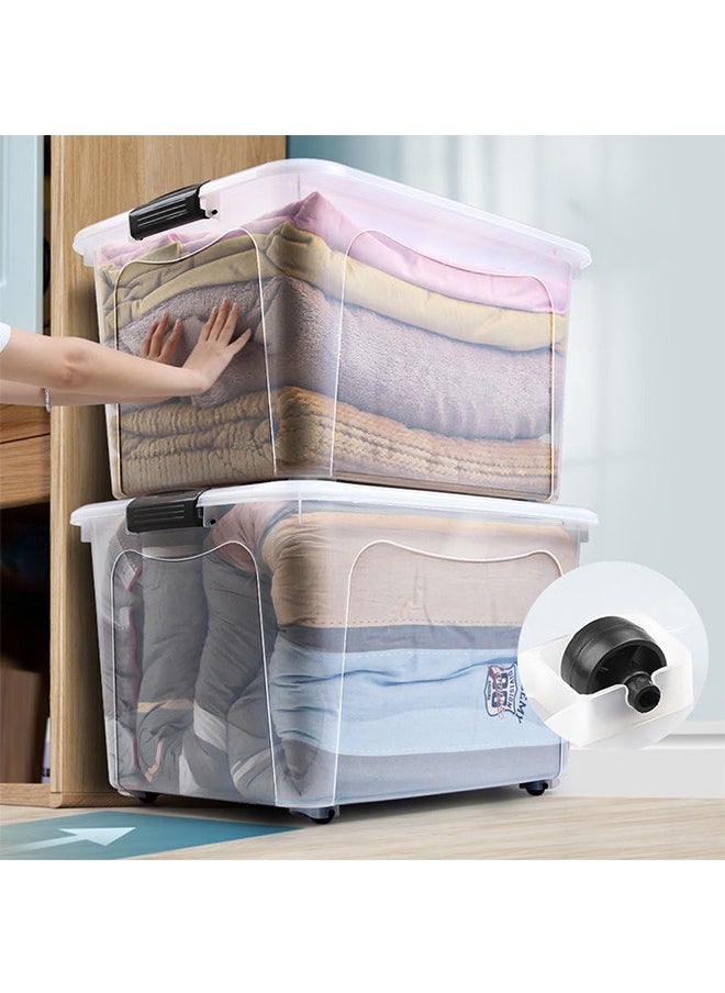 CityRiya-Long - Storage Box Clear Storage Bin 52.5x38x32.5cm Storage Box with Wheels Plastic Toy Cloth Storage Latch Box Storage Cube Container with Handle for Organizing Toys, Clothes, Home Office Closet - Image 1