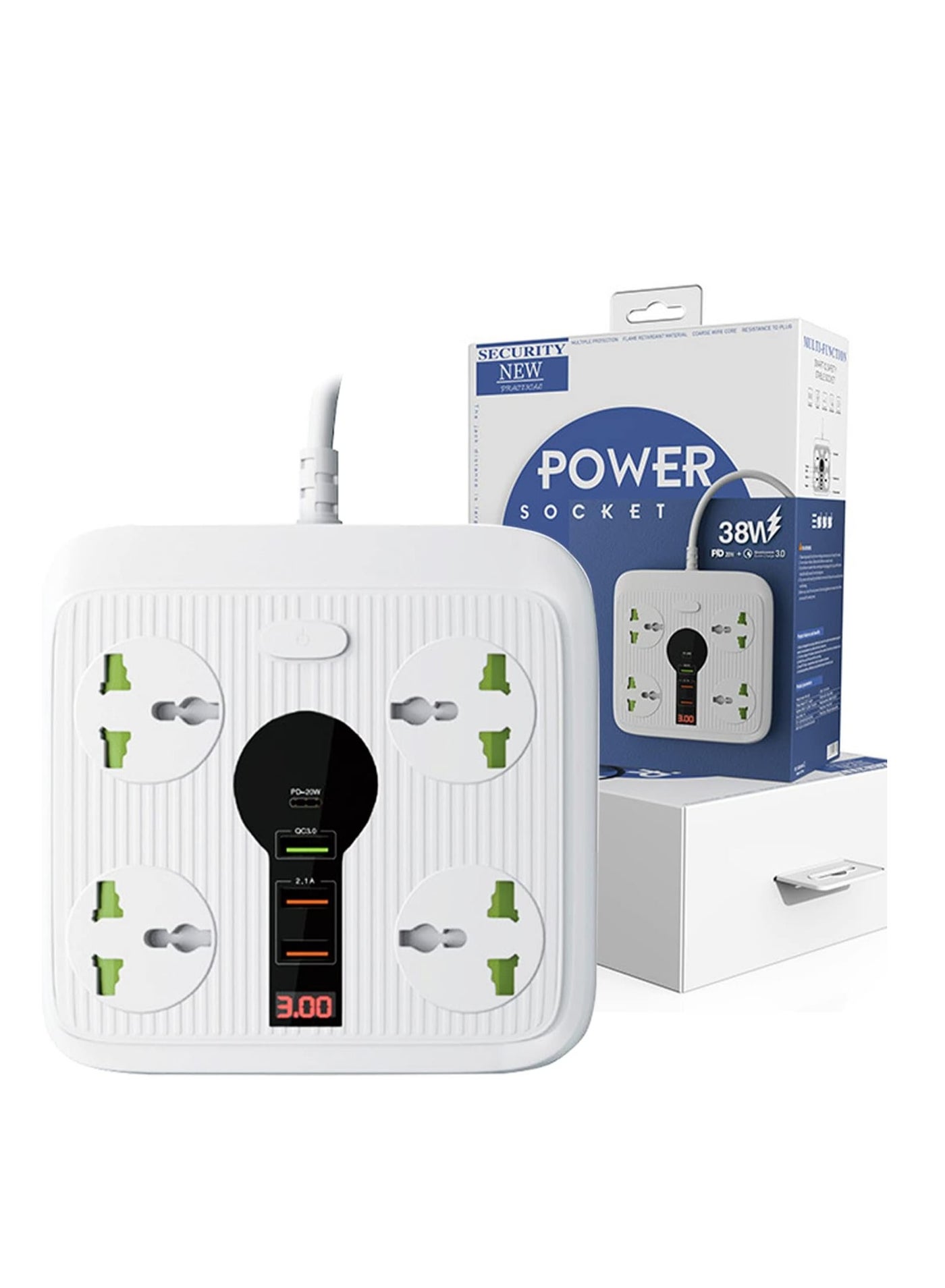 Power Strip Surge Protector with USB - Extension Cord Flat Plug with Widely 4 AC Outlet and 3 USB 1 PD, LED Small Desktop Station with 6 ft Power Cord, Compact Socket for Travel, Home and Office