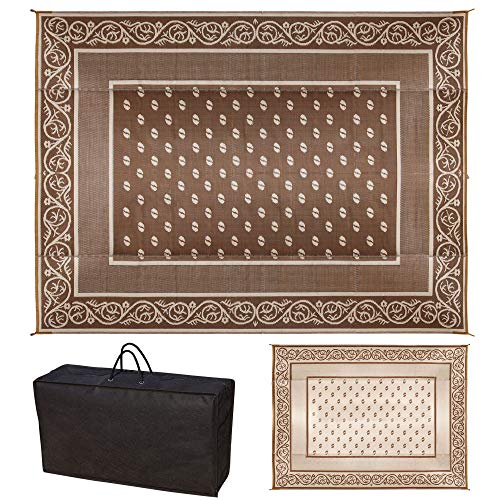 SAND MINE SAND MINE Reversible Mats Plastic Straw Rug Modern Area Rug Large Floor Mat and Rug for Outdoors RV Patio Backyard Deck Picnic Beach Trailer Camping 9 x 12 Brown  White 