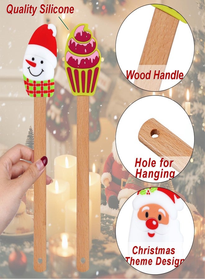 SUMERSHA 4 Pieces Christmas Silicone Spatulas with Wooden Handle, Xmas Cake Spatula Set, Holiday Baking Supplies, Pan Scraper for Kitchen Mixing, Stirring & Cooking - Image 3