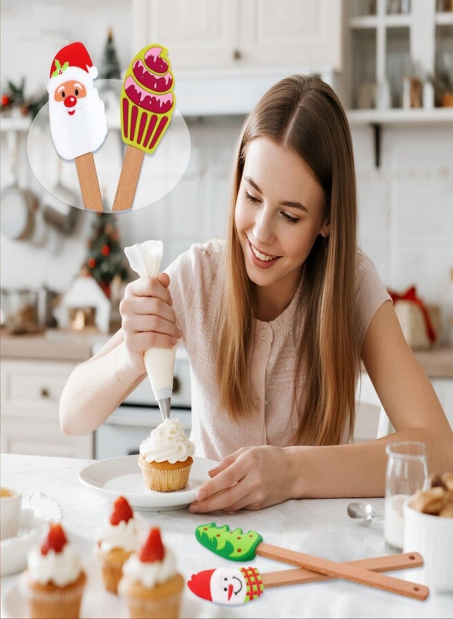 SUMERSHA 4 Pieces Christmas Silicone Spatulas with Wooden Handle, Xmas Cake Spatula Set, Holiday Baking Supplies, Pan Scraper for Kitchen Mixing, Stirring & Cooking - Image 4