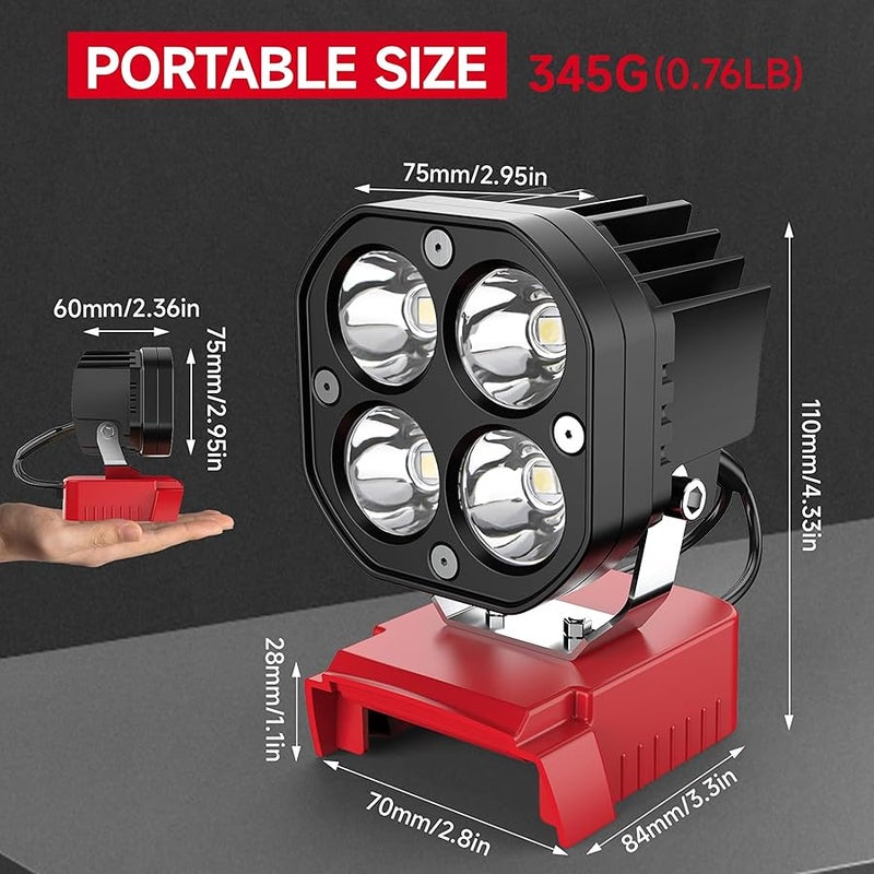 Azocek LED Work Light for Milwaukee M18 18V Battery, 40W 6000LM Flashlight, 18V Battery Cordless Work Light 120°Adjustable with Low Voltage Protection for Outdoors and Job Site Lighting - Image 2