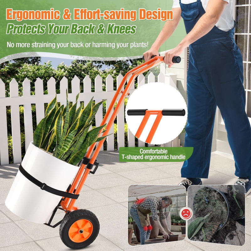 AugFir Plant Caddy with Wheels, Heavy Duty Plant Dolly Cart with Adjustable Grabbing Arm and Suction Cups for Plant Pots, Garden Pot Mover Trolley Cart with Strap, Ideal for Indoor and Outdoor Use, Orange - Image 3