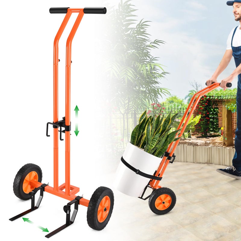 AugFir Plant Caddy with Wheels, Heavy Duty Plant Dolly Cart with Adjustable Grabbing Arm and Suction Cups for Plant Pots, Garden Pot Mover Trolley Cart with Strap, Ideal for Indoor and Outdoor Use, Orange - Image 1