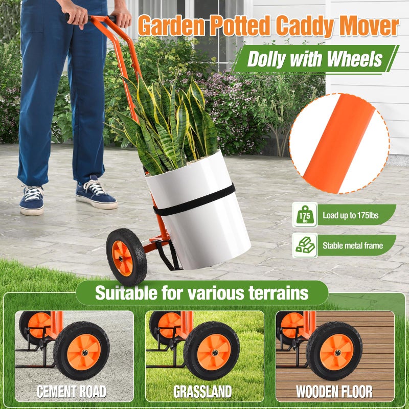 AugFir Plant Caddy with Wheels, Heavy Duty Plant Dolly Cart with Adjustable Grabbing Arm and Suction Cups for Plant Pots, Garden Pot Mover Trolley Cart with Strap, Ideal for Indoor and Outdoor Use, Orange - Image 2