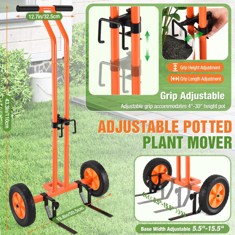 AugFir Plant Caddy with Wheels, Heavy Duty Plant Dolly Cart with Adjustable Grabbing Arm and Suction Cups for Plant Pots, Garden Pot Mover Trolley Cart with Strap, Ideal for Indoor and Outdoor Use, Orange - Image 4