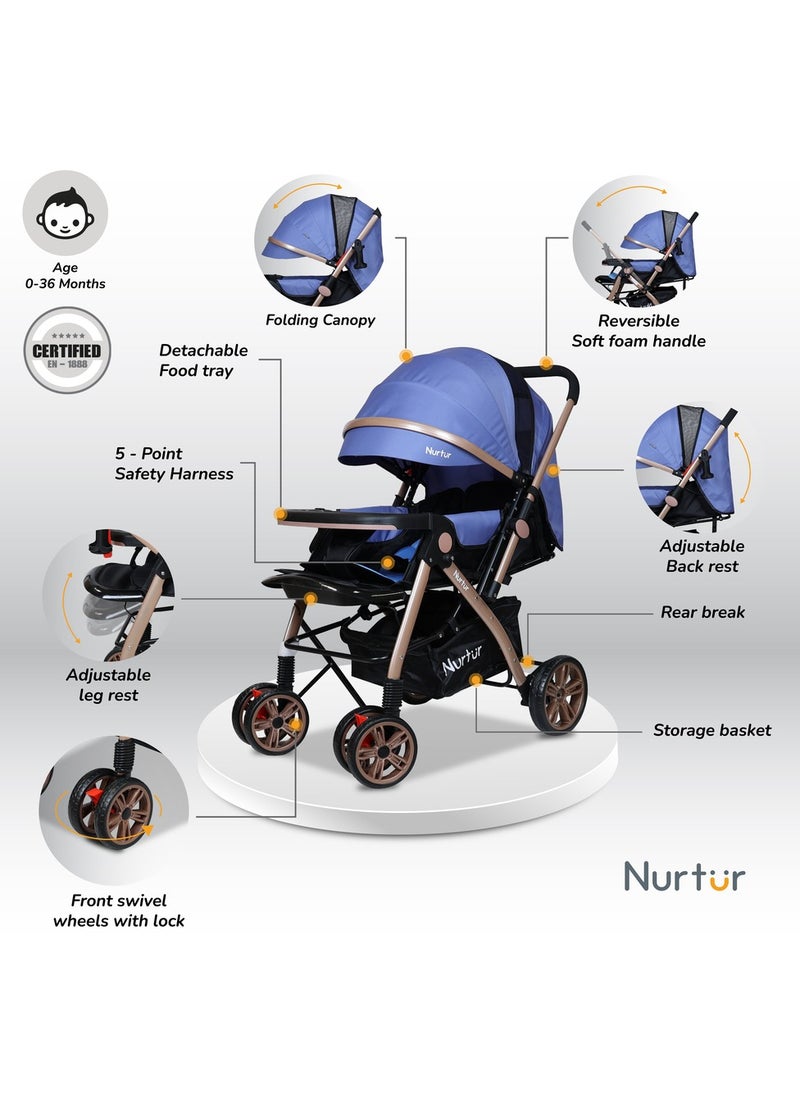 Nurtur Nurtur Wilder Baby/Kids Travel Stroller 0 3 years, Storage Basket, Detachable Food Tray, 5 Point Safety Harness, Adjustable Backrest, Reversible Handle,  - Image 2
