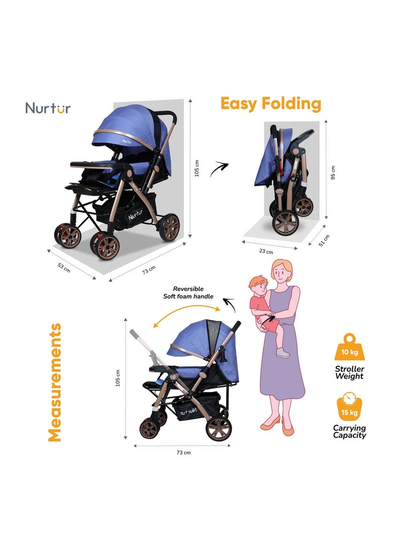 Nurtur Nurtur Wilder Baby/Kids Travel Stroller 0 3 years, Storage Basket, Detachable Food Tray, 5 Point Safety Harness, Adjustable Backrest, Reversible Handle,  - Image 3
