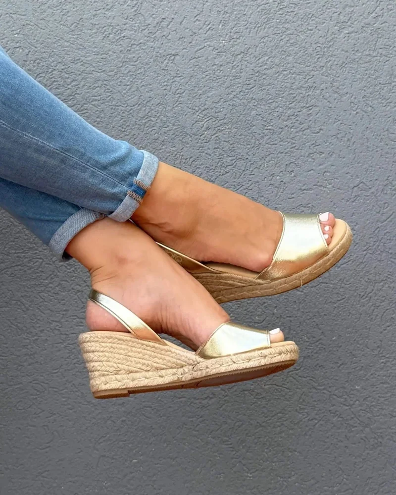 SHOEQ Gold (Vegan) Classic Espadrille Wedge for Women | Best Price UAE