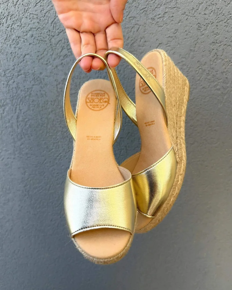 SHOEQ Gold (Vegan) Classic Espadrille Wedge for Women | Best Price UAE