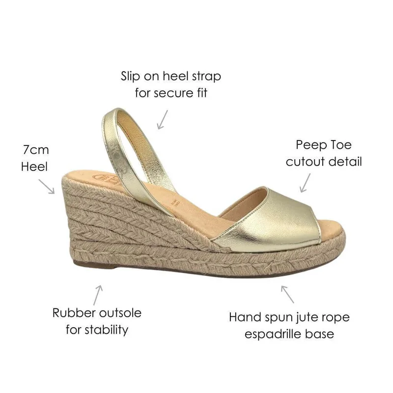 SHOEQ Gold (Vegan) Classic Espadrille Wedge for Women | Best Price UAE