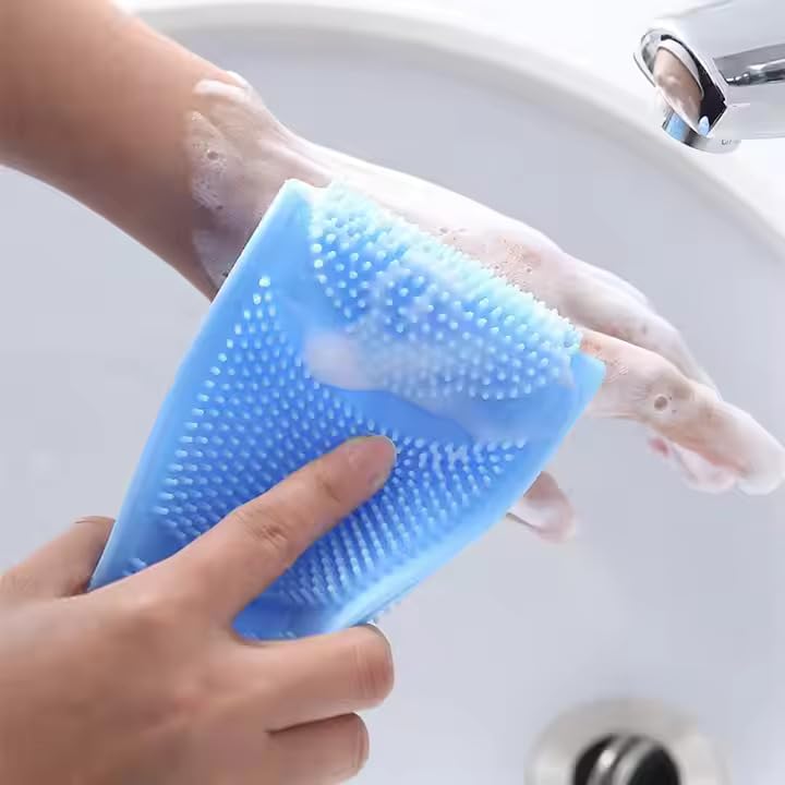 Silicon Double Side Shower Exfoliating Belt Removes Bath Towel Rub Back Mud Silica Gel Bath Towel Shower Strap Deep Clean Massage Random Color  - Image 2