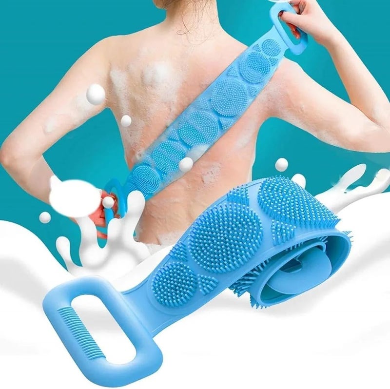 Silicon Double Side Shower Exfoliating Belt Removes Bath Towel Rub Back Mud Silica Gel Bath Towel Shower Strap Deep Clean Massage Random Color  - Image 1